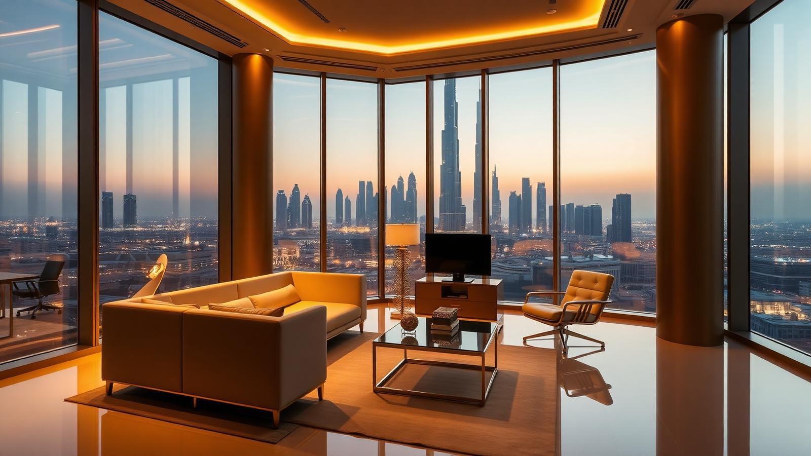 Premium Dubai office at dusk — websites that rank in the UAE